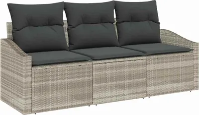Produktbild von vidaXL Gartensofa-set 3 stk. Hellgrau Poly-Rattan