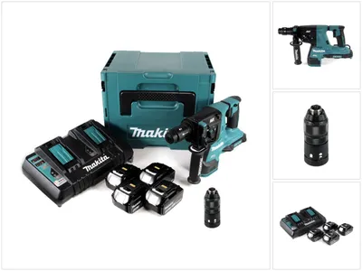 Produktbild von Makita DHR 281 PG4J Brushless Akku Bohrhammer 28 mm 2x 18 V für SDS-PLUS mit Schnellwechselfutter im Makpac + 4x 6,0 Ah Akku + Doppelladegerät