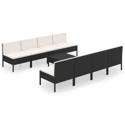 Produktbild von 9-tlg. Garten-Lounge-Set mit Auflagen Poly Rattan Schwarz