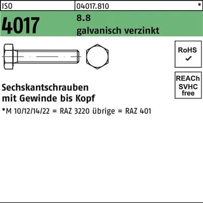Produktbild von Sechskantschraube ISO 4017 VG M3x 12 8.8 galv.verz. 500 Stück
