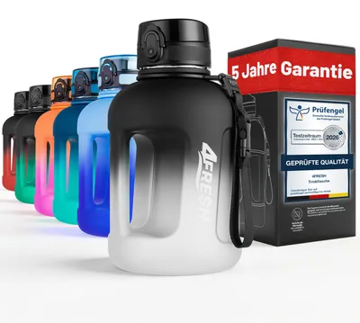 Produktbild von 4FRESH Trinkflasche 2300 ml aus Tritan – BPA-freie Gallon Wasserflasche mit 1-Klick-Öffnung, Skala & Trageschlaufe
