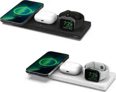 Produktbild von Belkin drahtloses 3-in-1 Ladepad fr MagSafe iPhone 12/13 wei