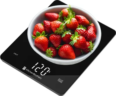 Produktbild von KitchenBrothers Küchenwaage - Digitale Küchenwaage - 1 g bis 10 kg - Glas/Schwarz