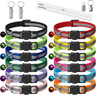Productafbeelding van Kattenhalsband reflecterend - 12 stuks verstelbaar met veiligheidssluiting en 2 naamlabels