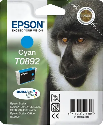 Produktbild von Epson Monkey T0892 Affe DURABrite Ultra Single Cyan Tinte, Cyan, 3,5 ml, 1 Stück(e)