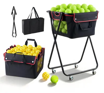 Produktbild von Tennisballwagen Faltbar, Tennisballkorb für 175 Tennisbälle oder 290 Pickleballs, Klappbarer Ballwagen mit Rahmen aus Kohlenstoffstahl & Tragetasche