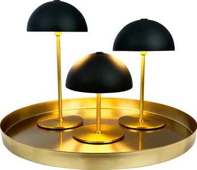 Produktbild von Tischlampe, Kabellos Dimmbar Tischleuchte, Led Tischleuchte Metall, USB Wiederaufladbare, ALONG 3er-Set schwarz/messing + Tablett
