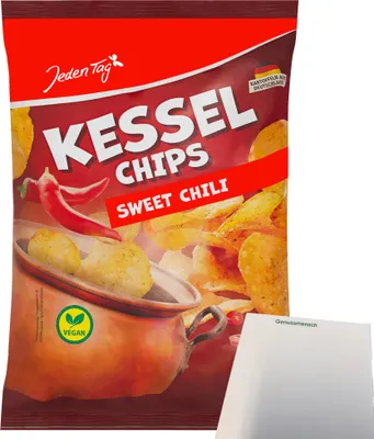 Produktbild von Jeden Tag Kesselchips Sweet Chili (150g Packung) + usy Block