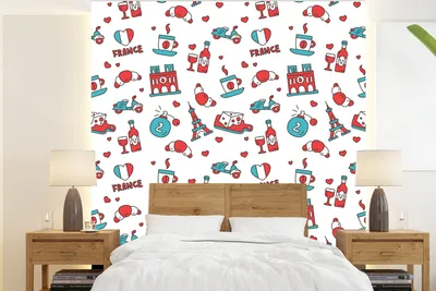 Produktbild von MuchoWow® Fototapete für Wohnzimmer oder Schlafzimmer Wandtapete Vinyl Motivtapete Muster - Frankreich - Flagge - 200x220 cm - Vinyltapeten