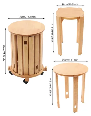 Obrázek produktu pro Stohovatelná stolička – stolička do obývacího pokoje – masivní kaučukovníkové dřevo – kulatá, průměr 36 cm – nosnost 100 kg – minimalistický design – béžová