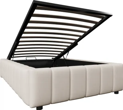 Produktbild von MODFU Polsterbett, Kinderbett  Jugendbett 90x200cm, Hydraulisches Stauraumbett hydraulische Lagerung, ohne Kopfteil, ohne Matratze, Beige Leinen+MDF