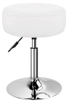 Imagen del producto de Taburete de maquillaje tapizado en terciopelo, giratorio, con altura ajustable, redondo y de color blanco, ideal para el dormitorio