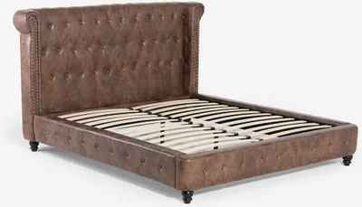Image de Lit double Chesterfield 160x190cm en similicuir Chur - Marron