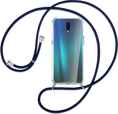 Produktbild von Handykette Backcover-Schutzhülle mit Band (Metall silberfarben) für Oppo R17 / RX17 - dunkelblau