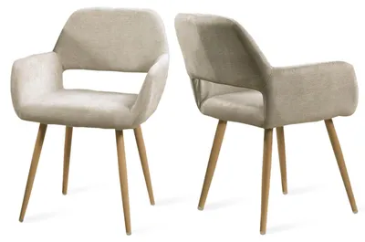 2er-Set Esszimmerstühle, Stoff, Metallbeine, Beige, 56x56x78 cm