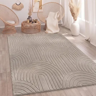 Image de Tapis de salon et de chambre à coucher, à poils longs, doux, lavable, uni, effet 3D, style moderne, beige, dimensions : 160 cm, rond