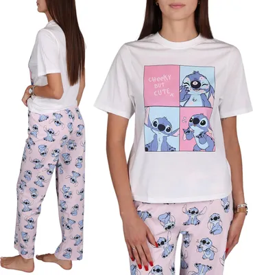 Obrázek produktu pro DISNEY Stitch Dámské dvoudílné bavlněné pyžamo s krátkými rukávy a dlouhými kalhotami 100 % bavlna XS