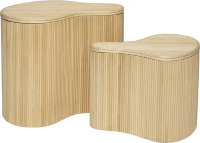 Produktbild von Set aus 2 organischen Ausziehtischen mit Ablagefächern - Rattan - L 52 x B 40 x H 45 cm und L 43,5 x B 30 x H 33,5 cm - Natürliches Licht - MARSA