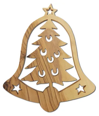 Kerstbel mit Baum, Olivenholz aus Bethlehem, ca. 11 cm