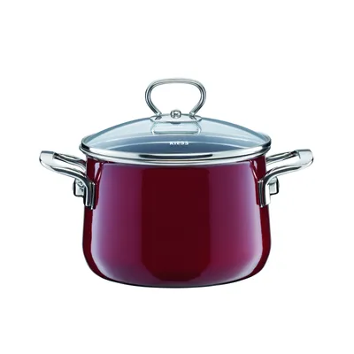 Zdjęcie produktu dla Riess garnek do mięsa ze szklaną pokrywką Ø16cm 2.0 litry emaliowany Nouvelle Rosso extra mocny