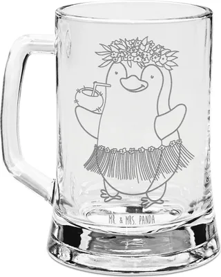 Produktbild von Mr. & Mrs. Panda Krug Pinguin Kokosnuss - Transparent - Geschenk, Urlaub, Pinguine, Tanzen, Erholt, Humpen, Bierkrug Mit Gravur, Seidel, Glas, Hawaii, graviert