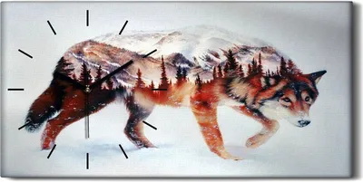 Produktbild von Wandkunst Leinwand Bild Uhr 60x30 Gemälde Abstrakte Tier Wolf Wald Winter Kunst - schwarze Hände