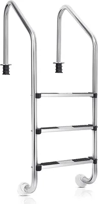 Produktbild von GOPLUS Edelstahl-Poolleiter, 3-stufige Schwimmbadleiter, Einstiegsleiter mit rutschfesten Stufen, bis 150 kg belastbar, stabil & robust, 63 cm × 53 cm × 147 cm, für Pools und Schwimmbecken