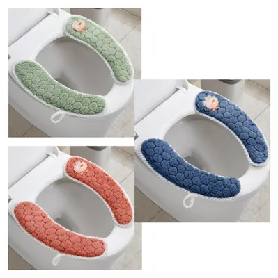 Produktbild von 3 Paar Plüsch-WC-Sitzbezüge, warm, dick, gepolstert, rutschfest, waschbar