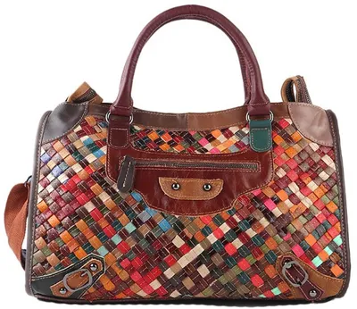 Image de Sac à main en cuir Giuliano Liorah, tressé, fabriqué en Italie, pour femmes, multicolore