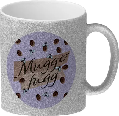 Produktbild von Muggefugg Malzkaffee Glitzer-Kaffeebecher mit Kaffeebohnen und Fliegen lila