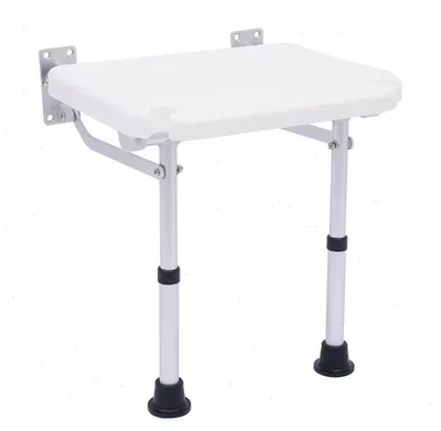 Immagine prodotto di Sedia da doccia pieghevole - Seduta da bagno a parete - Regolabile in altezza da 42 a 53 cm - Con gambe e maniglione - Portata massima 100 kg - Seduta 40×32 cm - Bianco