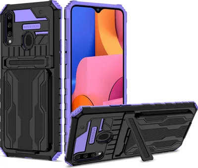 Obrázek produktu pro Galaxy A20S Pouzdro, hybridní robustní ochrana pouzdro s držákem karet a stojánkem pro Samsung Galaxy A20S Fialová