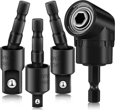 Immagine prodotto di Adattatore universale a 4 vie per trapano con rotazione a 360°, 1/4, 3/8, 1/2 pollice, set di adattatori angolari per trapano