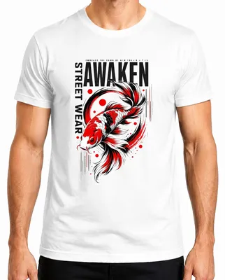 Imagen del producto de Camiseta para hombre con diseño de peces Koi (Nishikigoi), estilo streetwear japonés, inspiración asiática y estética Y2K, con motivo de carpas, color blanco, talla L