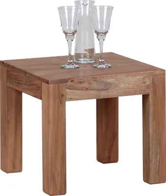 Produktbild von WOHNLING Couchtisch Massiv-Holz Akazie 45 cm  Wohnzimmertisch braun Beistelltisch Wohnzimmermöbel Unikat modern Massivholzmöbel Echtholz quadratisch