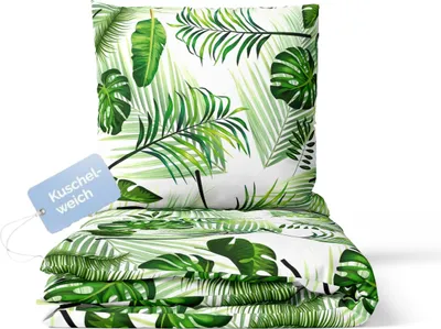 Produktbild von Bettwäsche 135x200 cm 2 teilig Tropisch grün blatt gemustert 100% Mikrofaser Bettbezug Bügelfrei