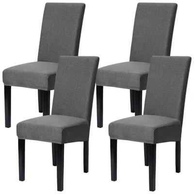 Produktbild von Set mit 4 elastischen Stuhlhussen für Esszimmerstühle, abnehmbar und waschbar, geeignet für Freischwingerstühle, für Esszimmer, Hotels, Restaurants und Küchen (4, schwarzes Leinen, universell)