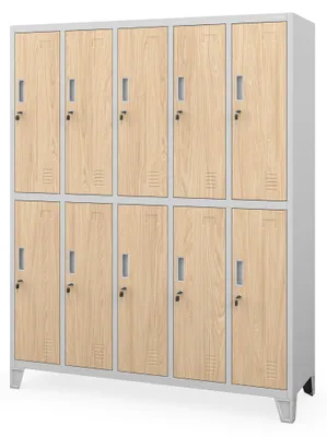 Image de Armoire vestiaire, casier, armoire à casiers, armoire métallique avec 10 compartiments, porte-étiquettes, fentes d'aération, finition thermolaquée, 172 x 136 x 45 cm, gris / chêne Sonoma : Eco Design
