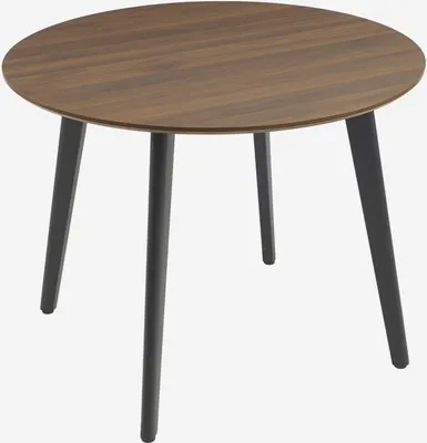 Produktbild von sweeek - Runder Esstisch im Holzlook mit schwarzen Metallbeinen für 4 Personen - Nussbaumfarben