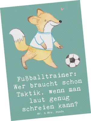 Produktbild von Mr. & Mrs. Panda Postkarte Fußballtrainer Motivation - Meeresbrise - Geschenk, witziger Fußball Spruch, Berufsliebe, Postkarten, lustige Weisheit, Berufsleben, Spielfeld