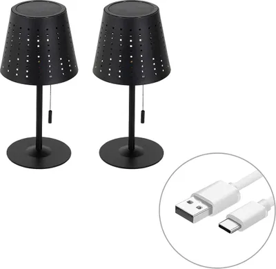 Produktbild von Set mit 2 Tischleuchten Schwarz inkl  LED 3 Stufig dimmbar wiederaufladbar und solarbetrieben Ferre
