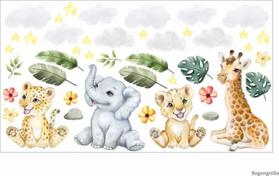 Produktbild von 242 Wandtattoo Tierkinder Dschungelbabys Aquarell - Größe 750 x 420 mm