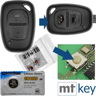 Produktbild von Repair Reparatur Satz Gehäuse Funkschlüssel Fernbedienung Autoschlüssel Gehäuse 1x Gehäuse 2 Tasten + 2X Mikrotaster + 1x CR1220 Batterie kompatibel mit Renault/Opel/Nissan
