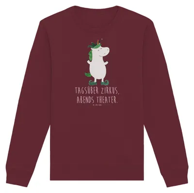Produktbild von Mr. & Mrs. Panda Baumwoll Sweatshirt Einhorn Joker Größe S - Burgundy - Geschenk, Pullover, Unicorn, Hofnarr, Kasper, Sweater, Mittelalter, Bio, Pulli, Rundhals