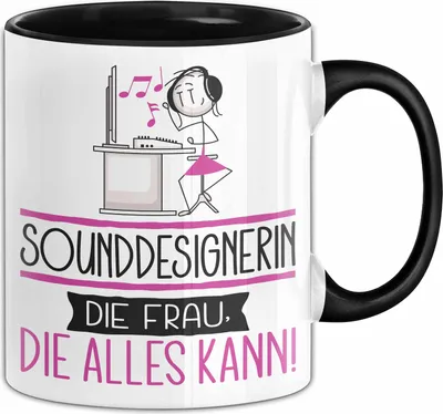 Produktbild von Sounddesignerin Geschenk Tasse Becher Die Frau Die Allen Kann Geschenkidee für eine Sounddesignerin Lustig (Schwarz)