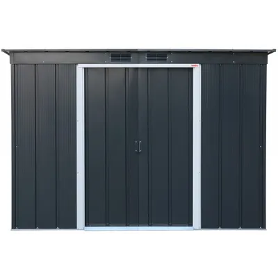 Produktbild von Duramax Metall Gartenhaus 263x113 Geräteschuppen Garten Gerätehaus Schiebetür, H. 181 x B. 263 x T. 113 cm, Metall