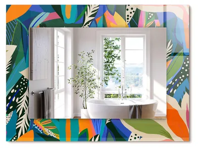 Produktbild von Bunte abstrakte Blumen – Rechteckiger Spiegel mit Druck 80x60 cm – Modern - Dekorativ für die Wand