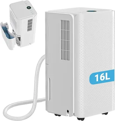 Productafbeelding van Luchtontvochtiger 16 liter per 24 uur, elektrische ontvochtiger, stille werking (38 dB), ontvochtiger voor kelders, geschikt voor ruimtes tot 120 m² (30 m²), ruimteontvochtiger met 3 modi, digitale display, 24-uurs timer, ontvochtigers voor thuisgebruik