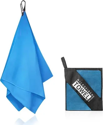 Produktbild von Famanu Mikrofaser Sporthandtuch schnelltrocknend für Fitness, Yoga, Schwimmen - 3 Stück - Blau