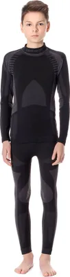 Produktbild von Ladeheid Kinder Mädchen Jungen Funktionsunterwäsche Set Langarm Shirt Lange Unterhose Thermoaktiv LASS0006 (Schwarz/Silber, 122-128)